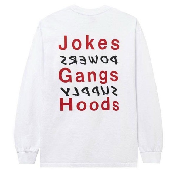 Powers Supply White Long Sleeve Graphic Cotton Tee “Jokes Gangs Hoods” - Picture 1 of 6